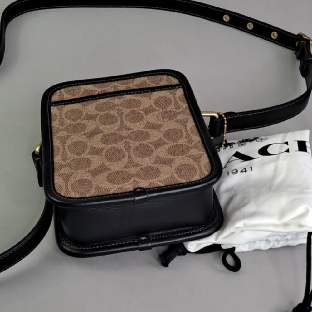 Coach Signature Canvas Crossbody Bag in Tan and Black